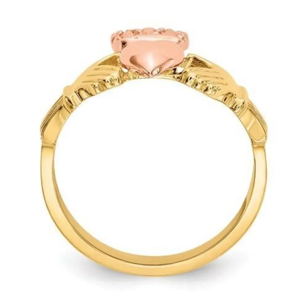 14k Two-tone Polished Claddagh Ring